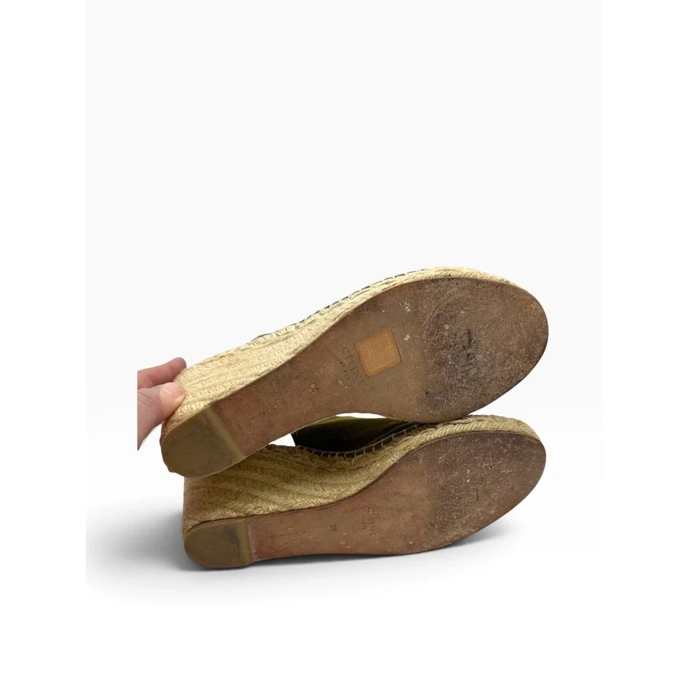 Celine Paris Olive Green Suede Espadrille Wedge Sandals Spain Size 38